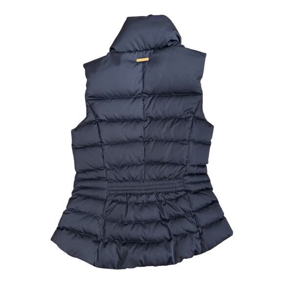 Lilly Pulitzer Navy Puffer Vest Floral Lining M Gold Zipper Quilted Winterwear - Picture 2 of 6